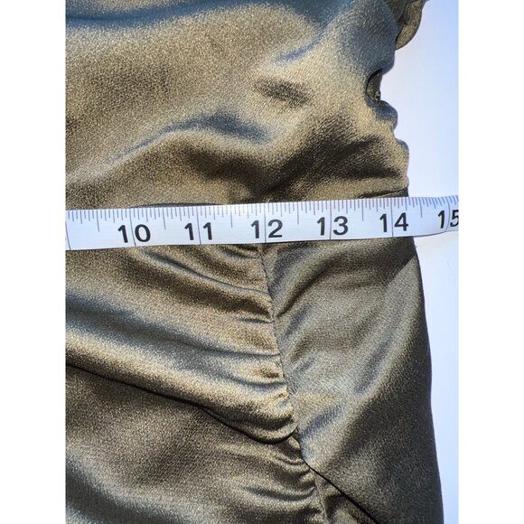 ASTR Satin Olive Green Midi Dress With Ruched Side Slit Adjustable Straps Size M - Picture 4 of 9
